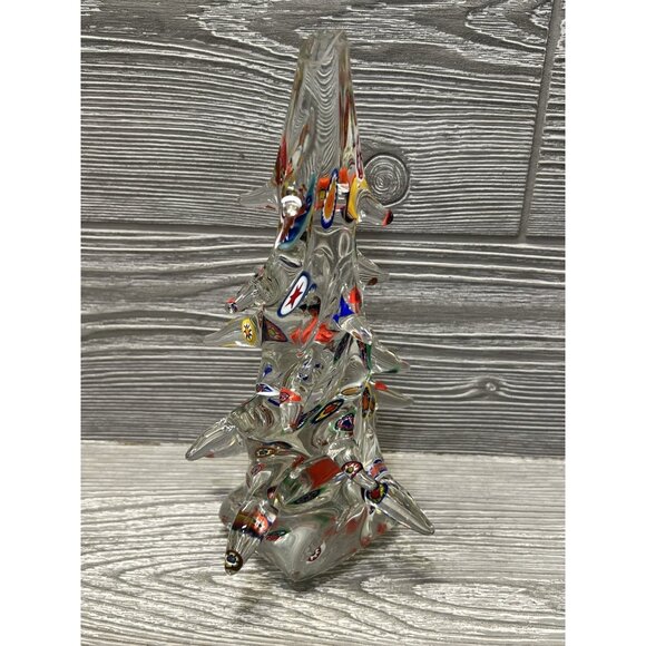 Vintage Millefiori Style Art Glass Christmas Tree 8.5” Heavy Colorful Cool READ